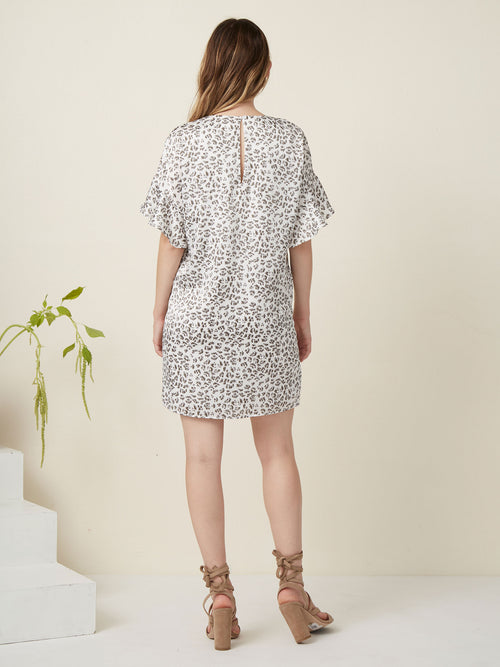 "Mini dress Tee shirt dress Ruffle sleeves  Printed dress animal print "