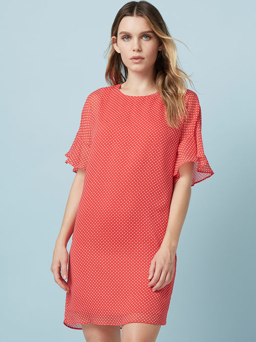 "Mini dress Tee shirt dress Ruffle sleeves  Printed dress Polka dots  "