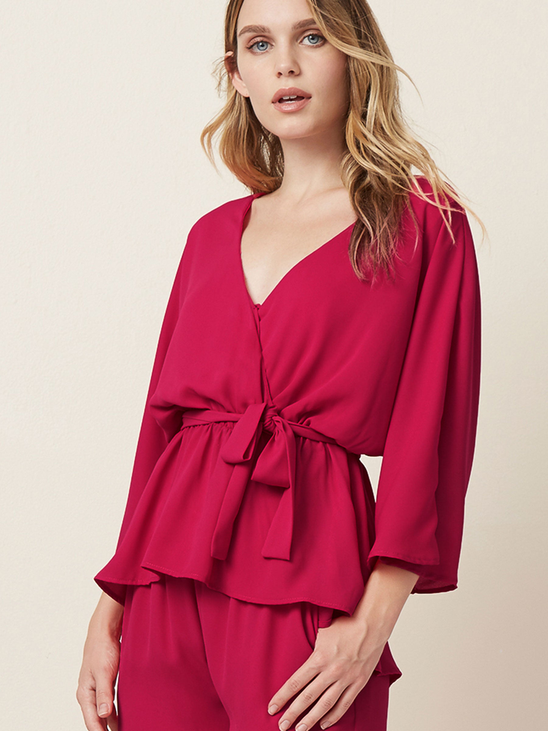 "wrap tops Oversized fit  Belted top  Office wear  Pink tops "
